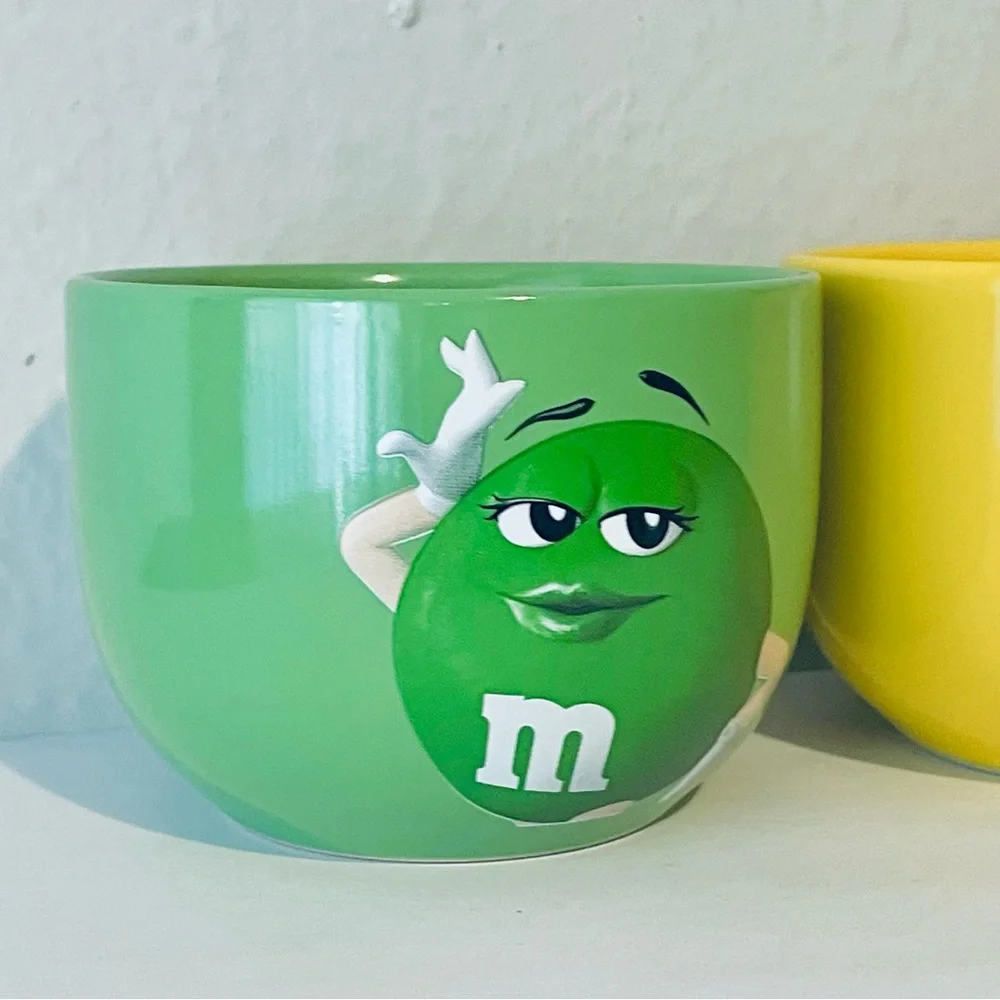 M & M's Orange, Yellow, Green Ceramic Snack Bowls Set 10 oz‎ (2021)